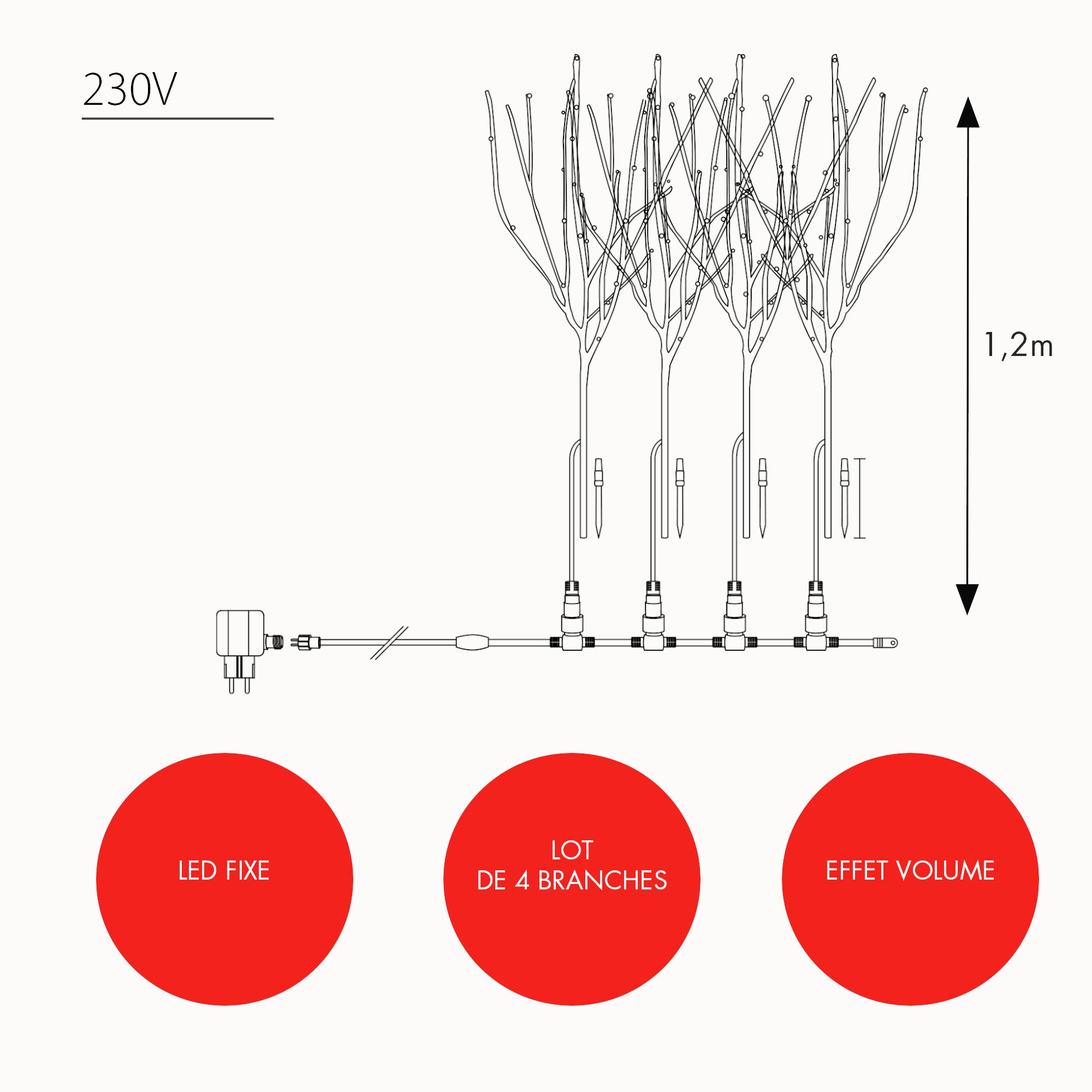 Lot de 4 branches fixes H1,2m - 230V